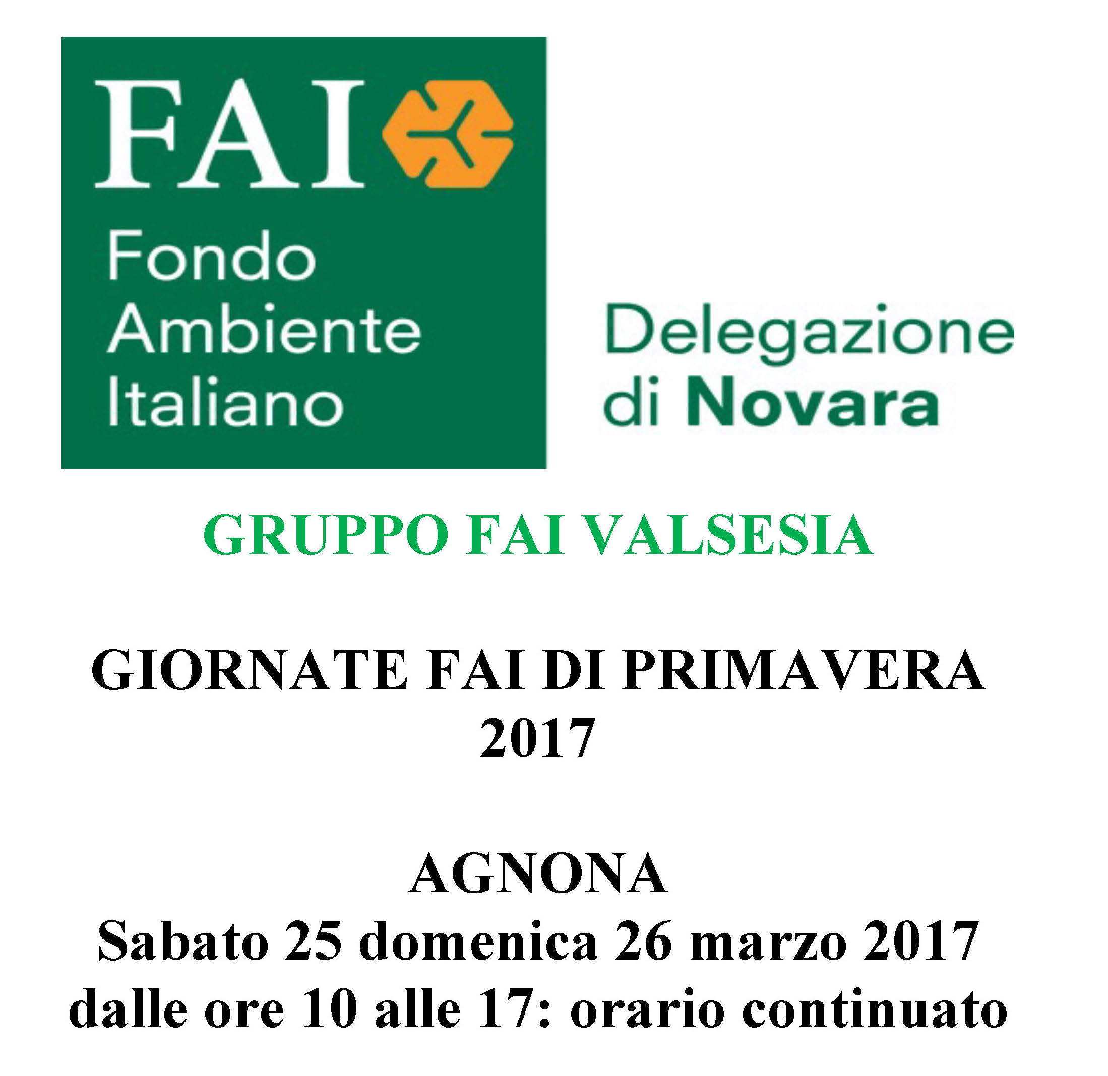 FAI Valsesia: Giornate FAI di Primavera – AGNONA Sabato 25 domenica 26 marzo 2017