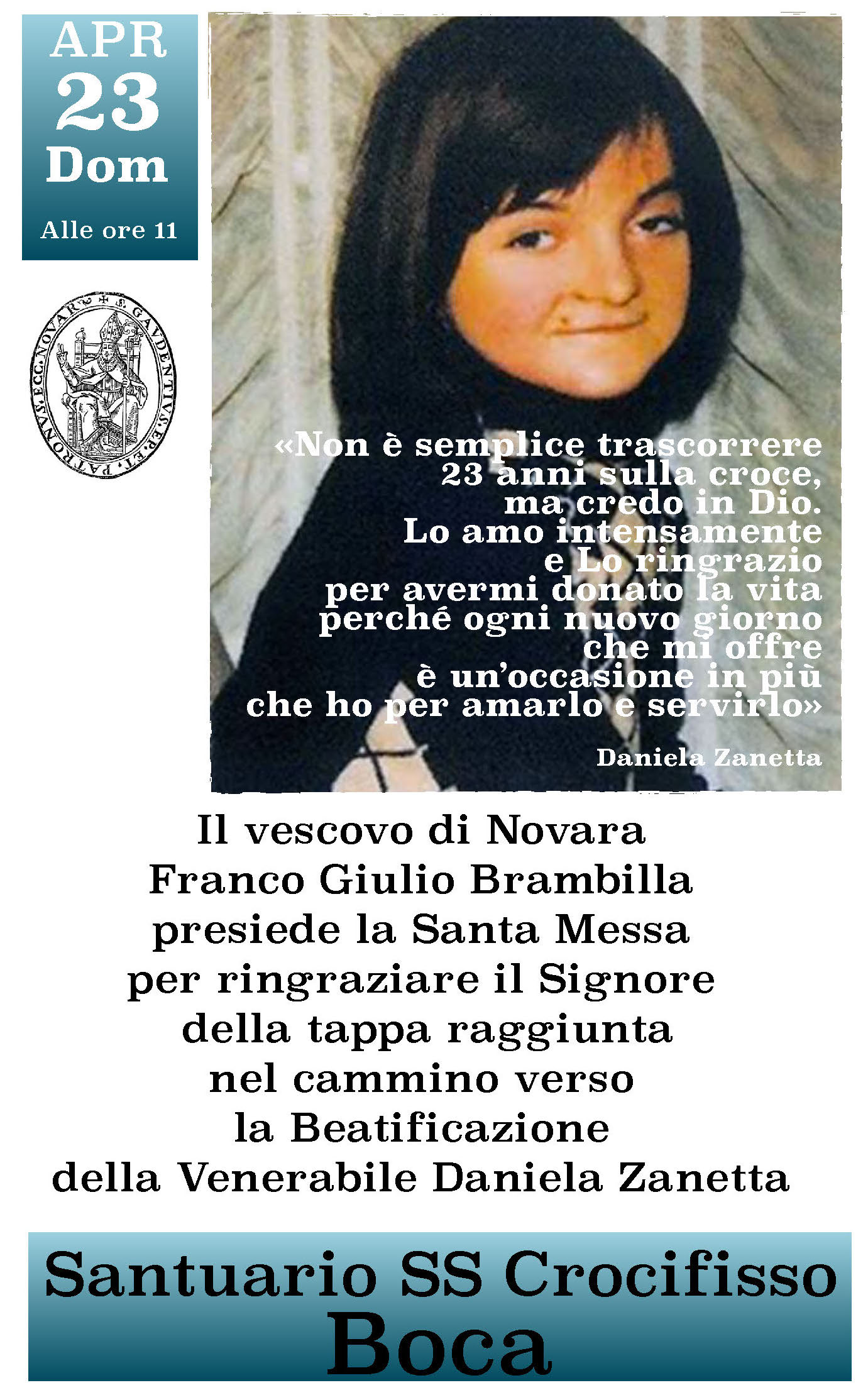 Santuario Boca – Santa Messa del Vescovo, verso la beatificazione di Daniela Zanetta