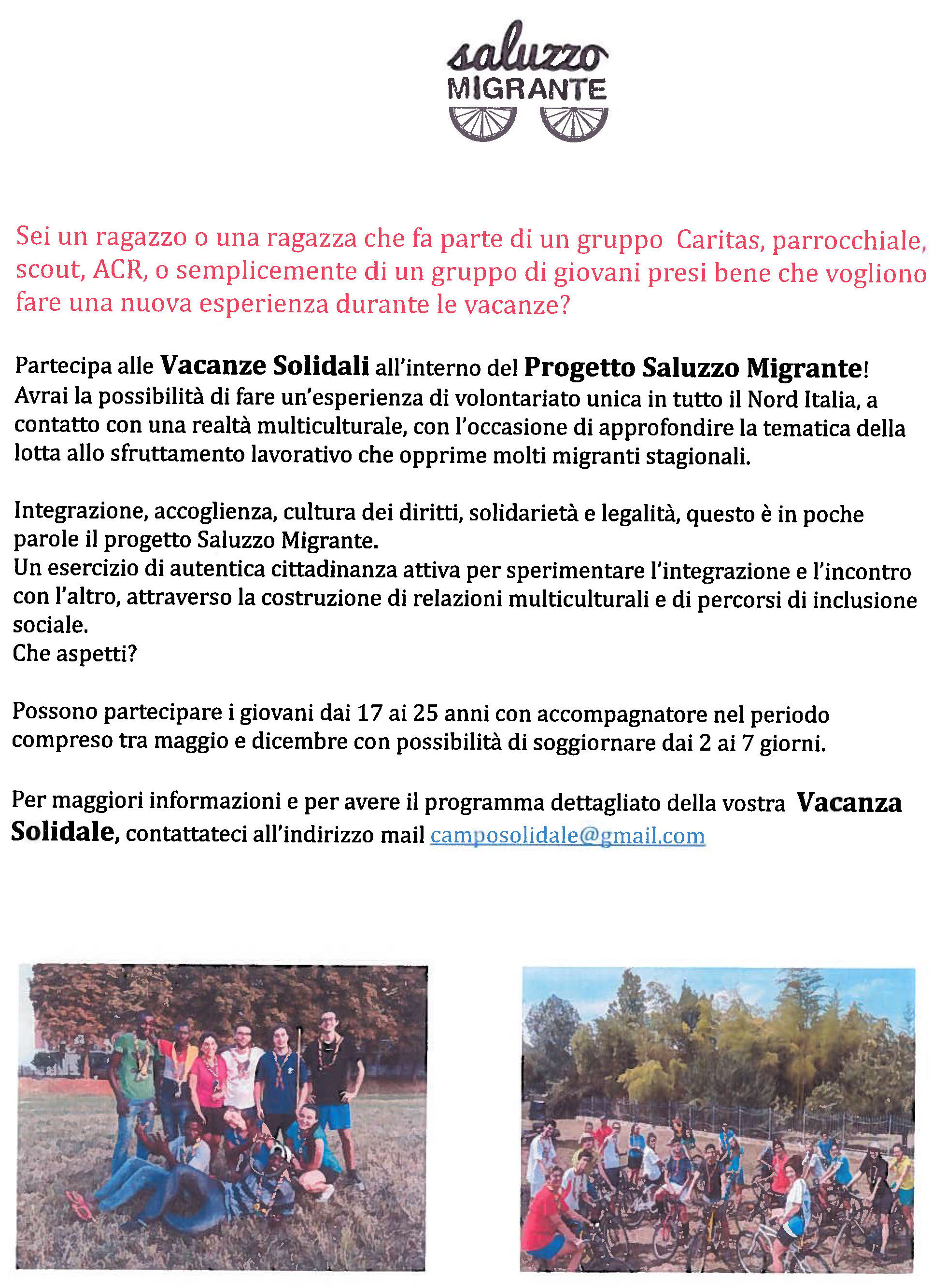 “Vacanze solidali” a Saluzzo per giovani